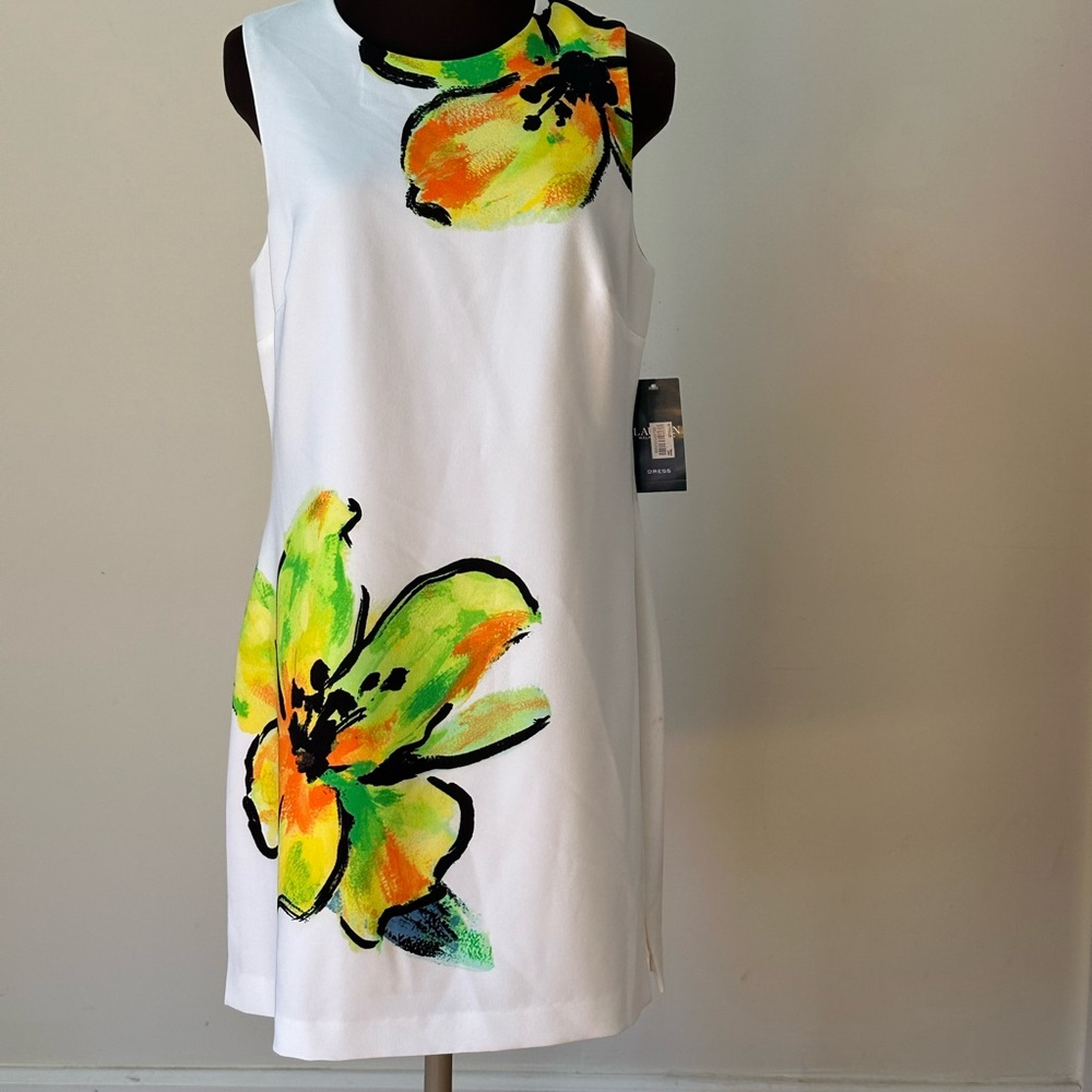 Ralph Lauren White Yellow Sheath Mini Dress